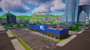 Tienda virtual de Best Buy dentro del escenario Drive City de Fortnite