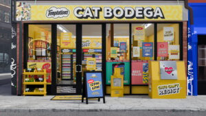 Pop-up experiencial de Temptations con temática de gatos de bodega en Manhattan